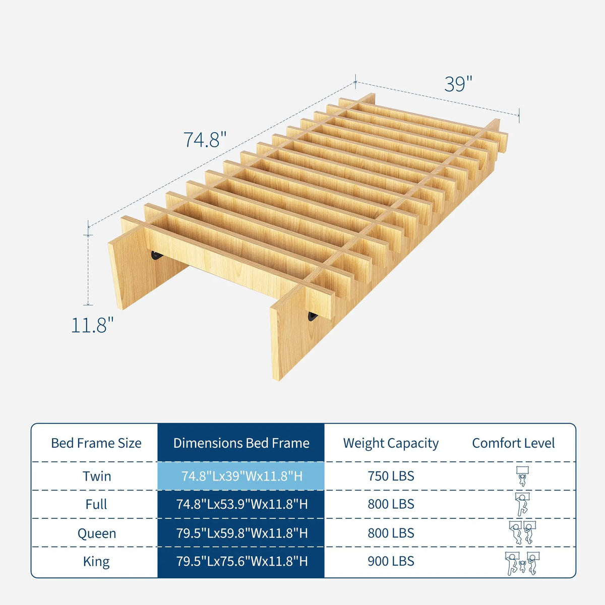 HiMISS Wood Platform Bed Frame No Box Spring Required