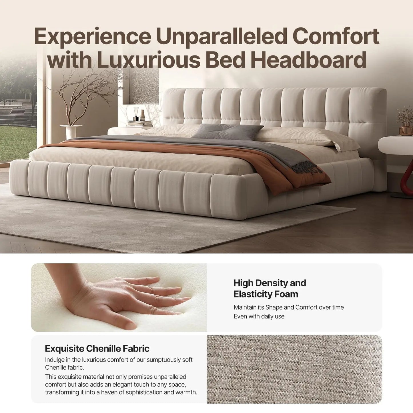 Modern Cloud Platform Bed With Thick Headboard And Footboard