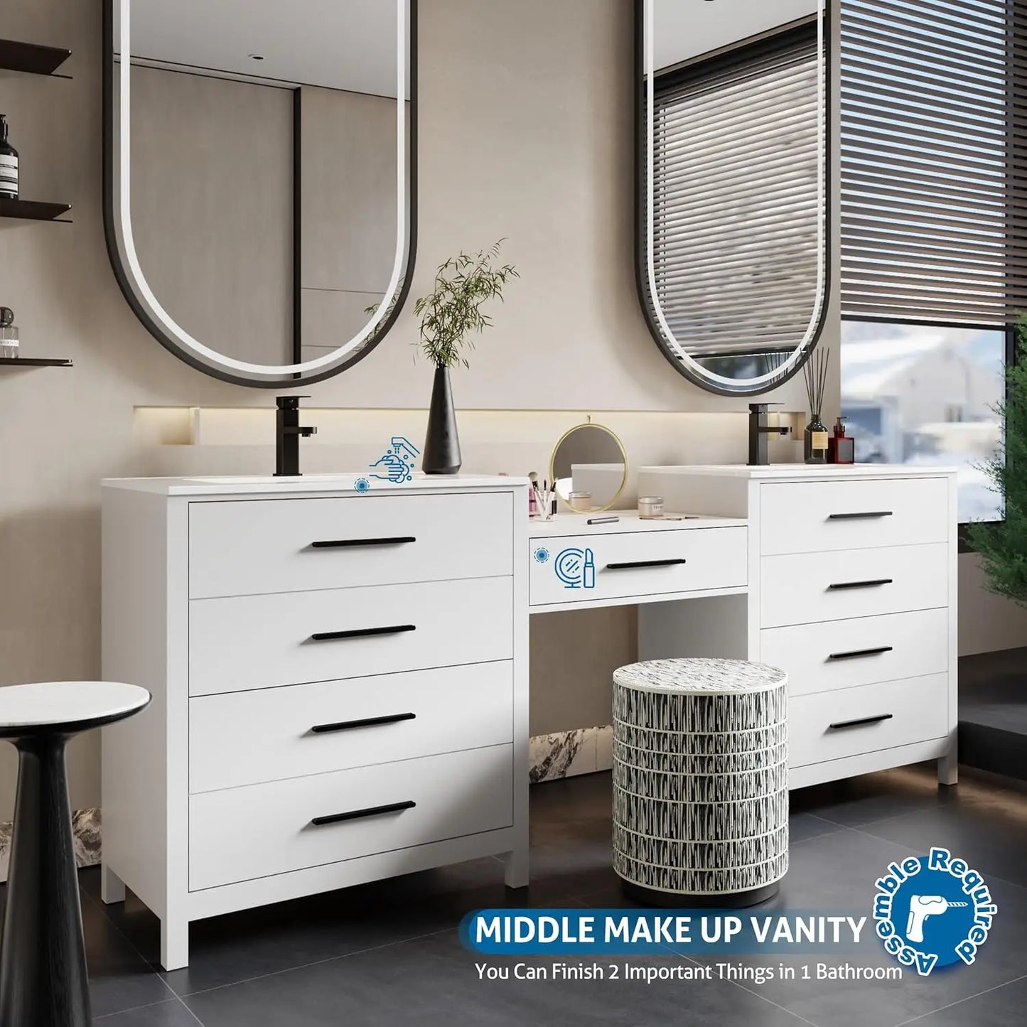 Modern Bathroom Vanity Sink Combo With Makeup Desk Faucets