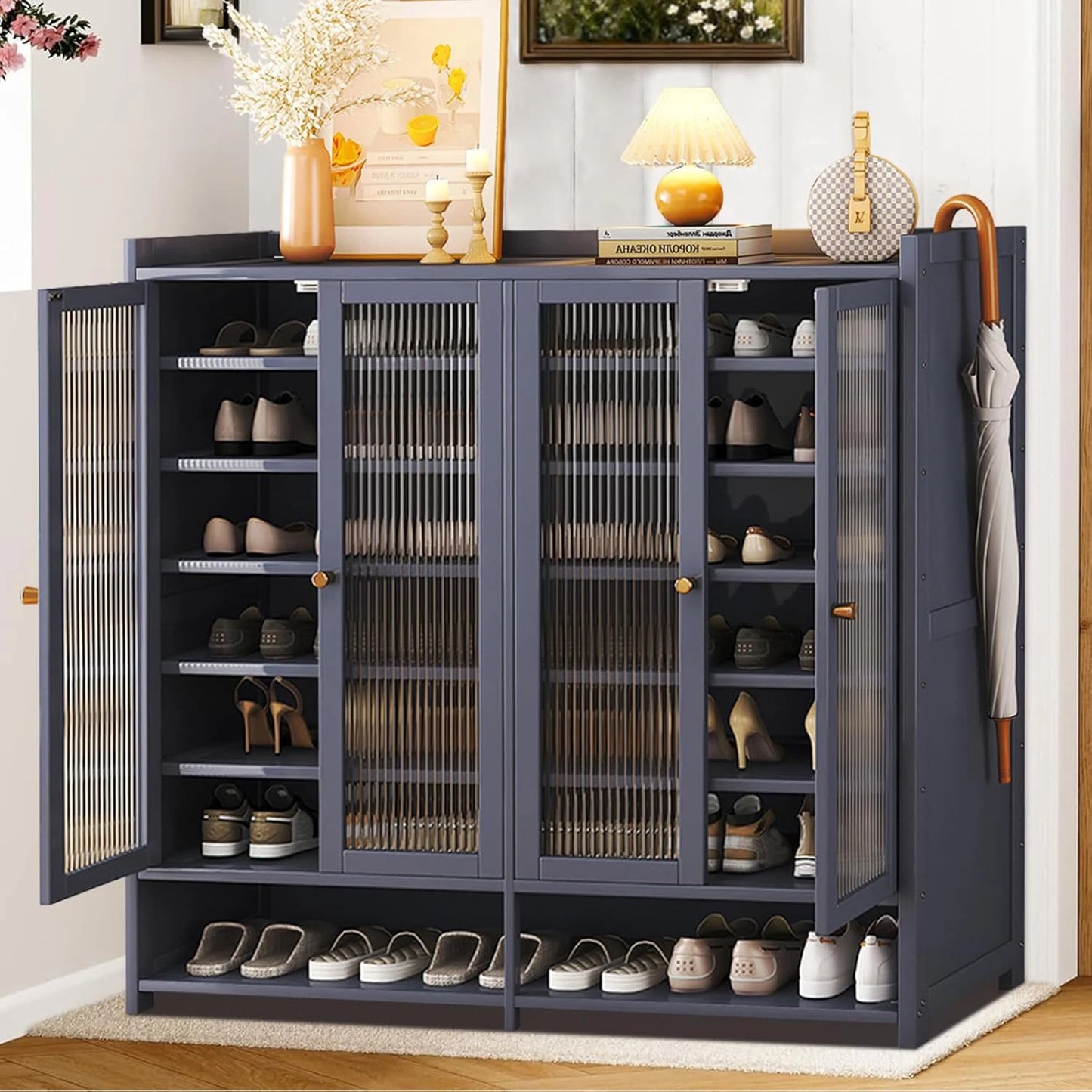 Bamboo Shoe Cabinet With Acrylic Door Shoe Rack Organizer