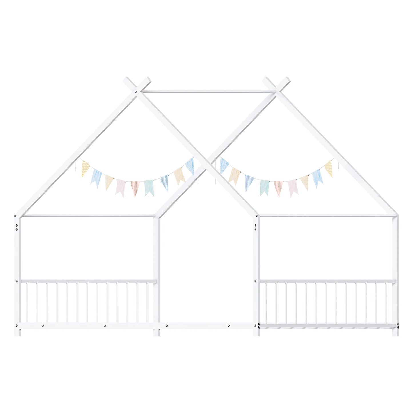 Hign-concerned White Flat Bed House Shape Twin Iron Bed