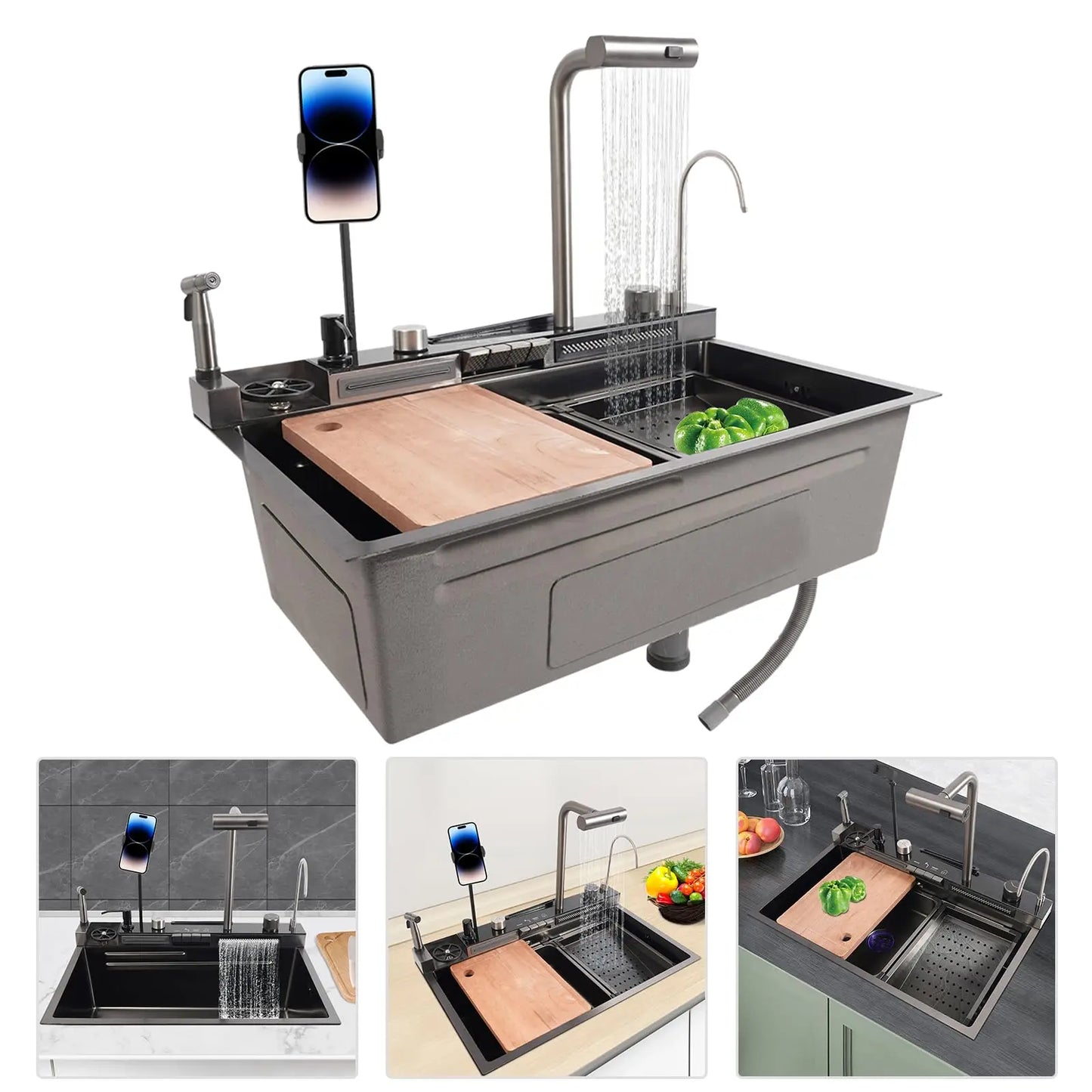 Smart Waterfall Kitchen Sink With Digital Display Nano Coating