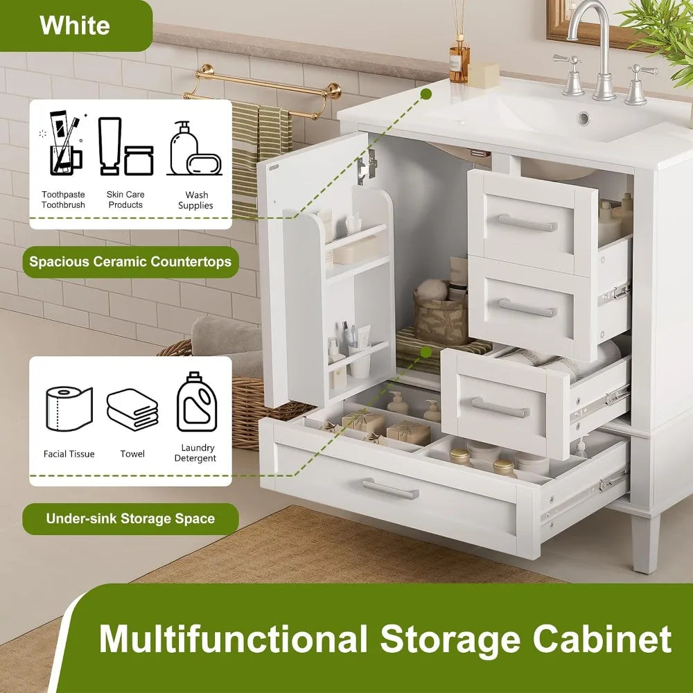 Solid Wood Bathroom Vanity Cabinet With Integrated Sink