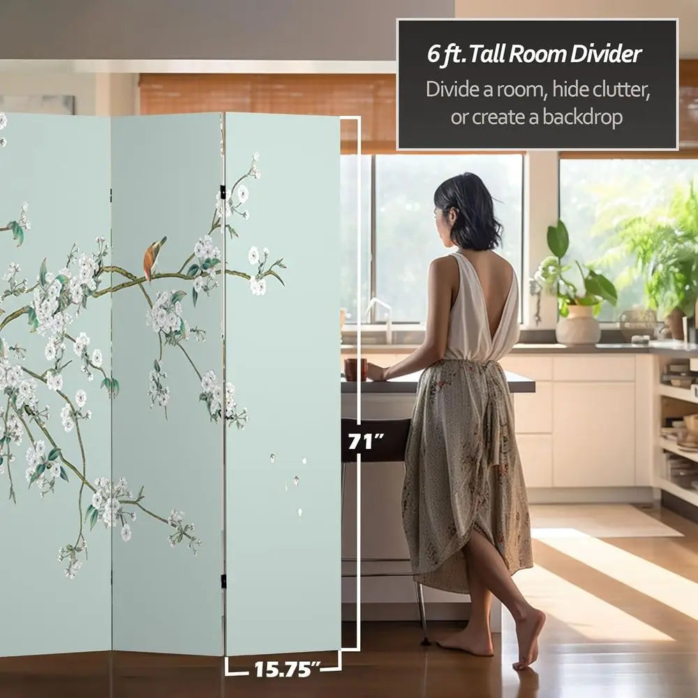 Canvas Room Divider Birds And Plum Blossoms Four Panel