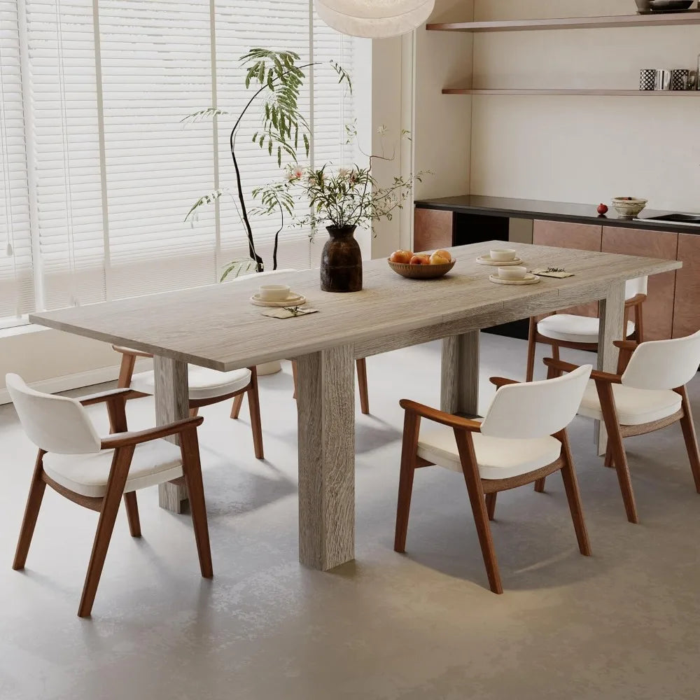 Expandable Wooden Dining Table for 6 to 8 People in Oak Finish