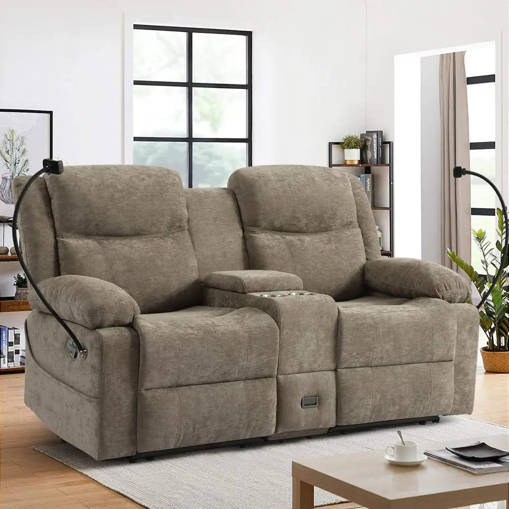 Reclining Loveseat Sofa With 360 Degree Phone Holder USB