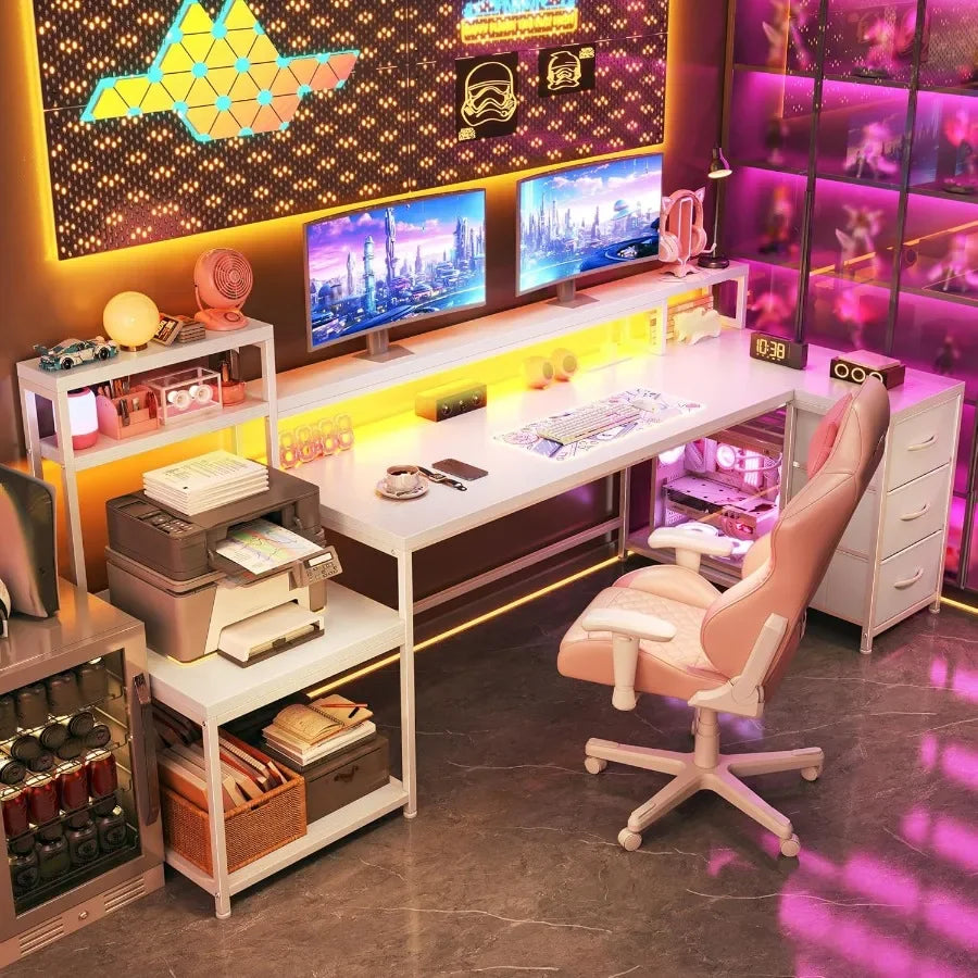 High Concerned L Shaped Gaming Desk With LED Lights