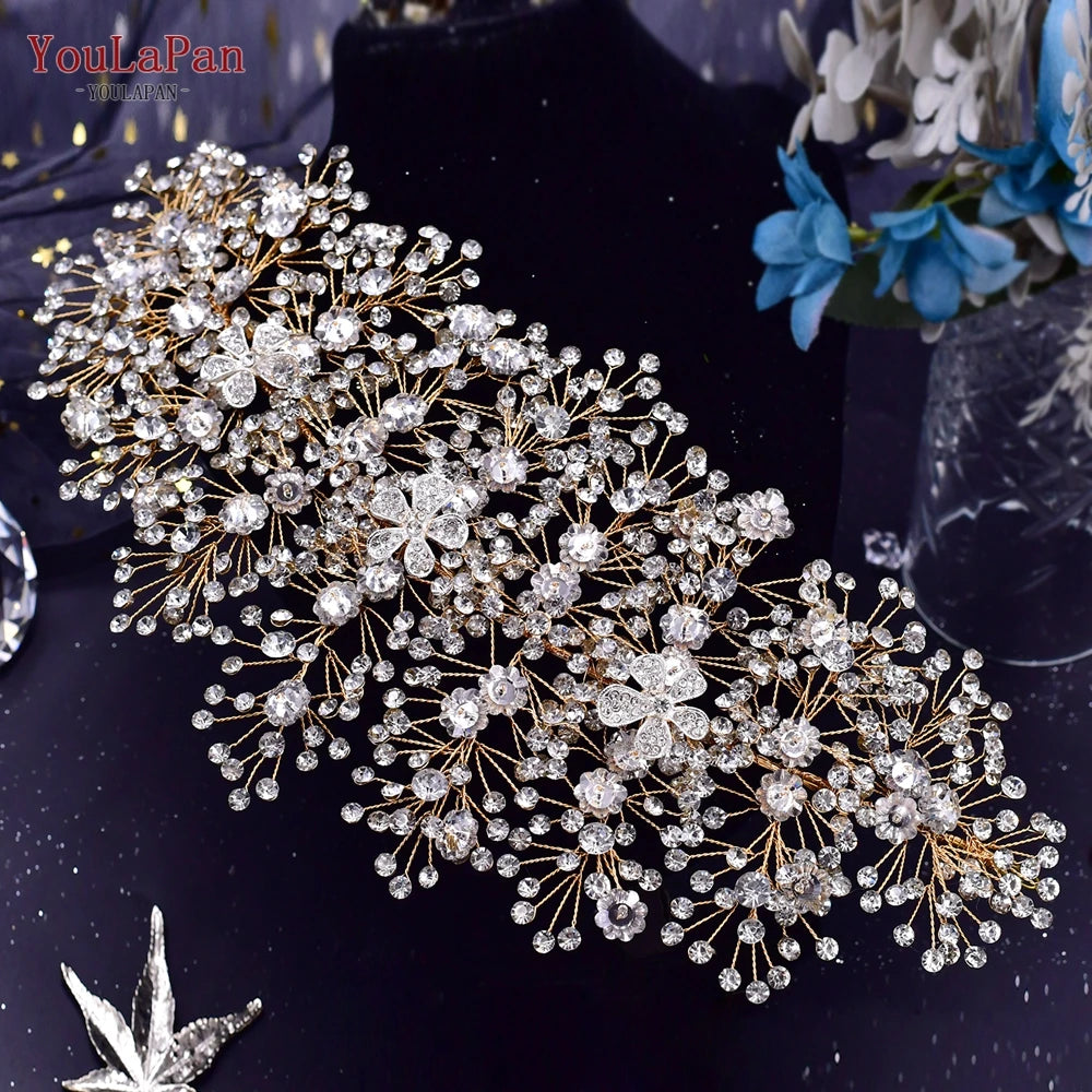 YouLaPan Bride Forehead Rhinestone Headband for Weddings