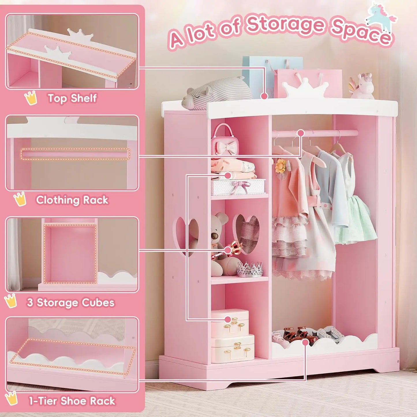 Kids Armoire With Jewelry Cabinet And Mirror And Shelves