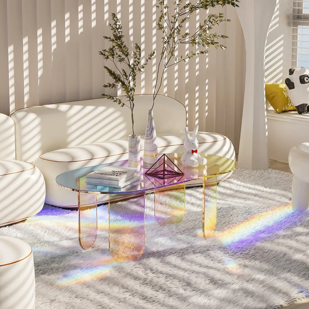 LUVODI Iridescent Acrylic Coffee Table Shatterproof Living Room
