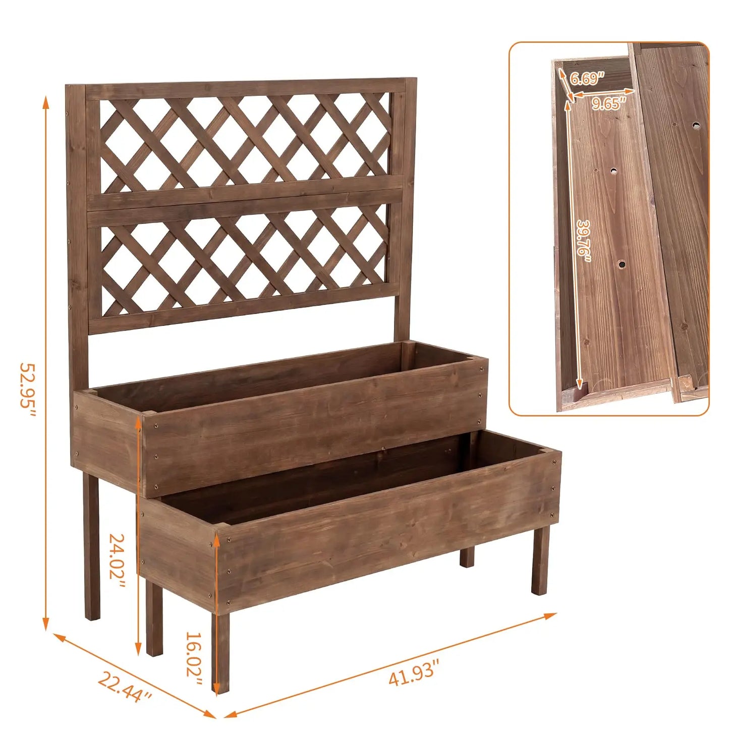 HiMISS Wooden Raised Garden Bed With Trellis And Legs