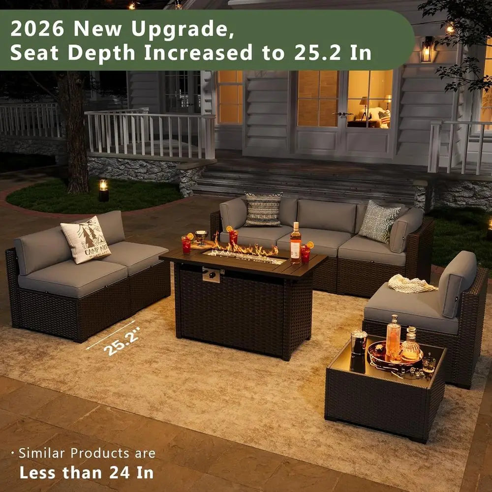 Patio Furniture Set With Fire Pit Table Wicker Sectional