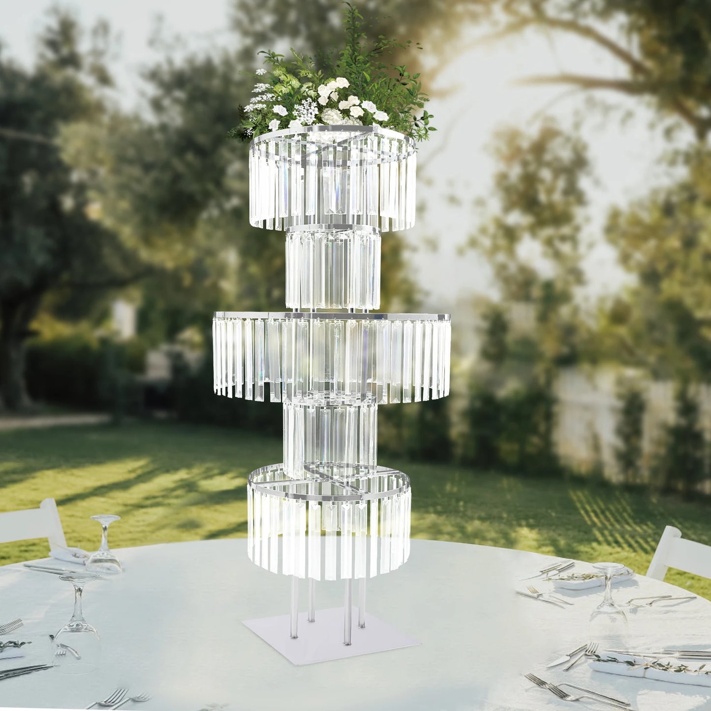 5 Tier Wedding Flower Stand With Crystal Pendants Centerpiece