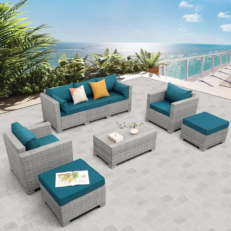 Patio Furniture Set 6 Piece Outdoor Wicker Rattan Conversation