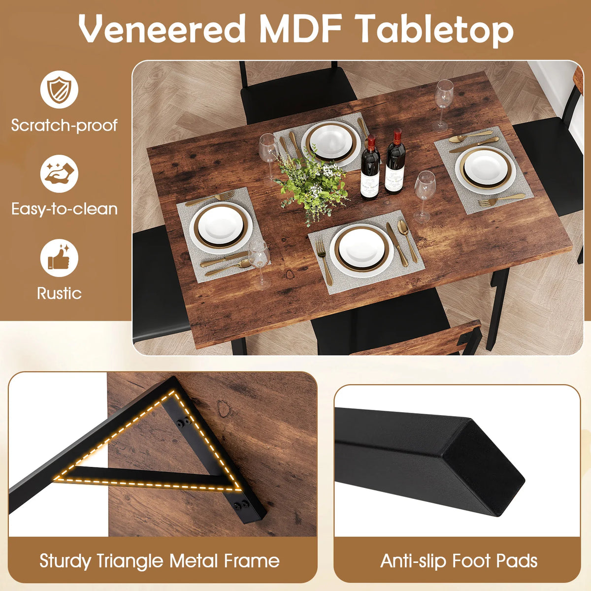 Homasis Wooden Dining Set With Four Stools For Kitchen