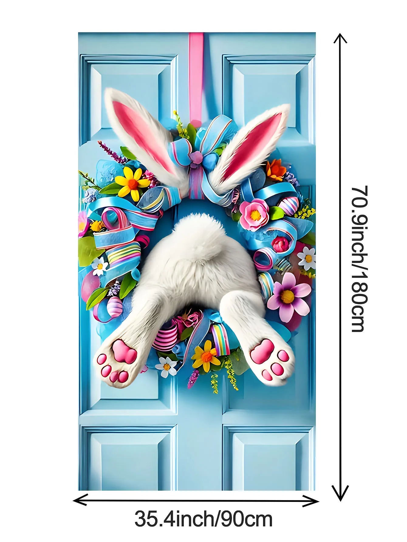 NONECN Easter Door Cover Plush Rabbit Wreath Banner