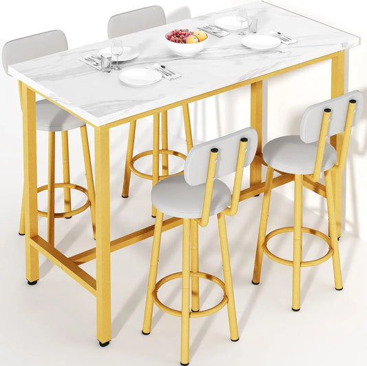 Dining Table Set 43.3 Inch Rectangle Bistro Dining Set with Backrest Stools