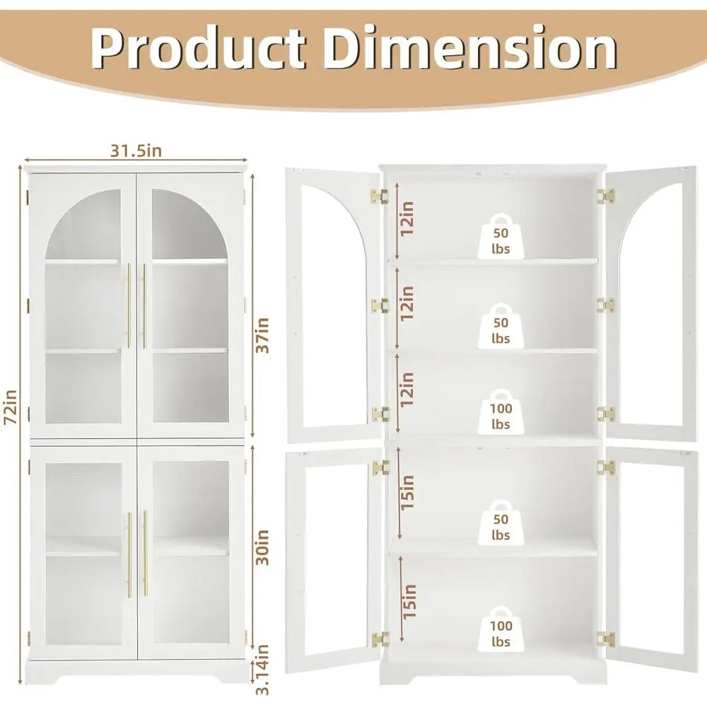 Elegant Bamboo Bookshelf With Glass Doors And Open Shelving