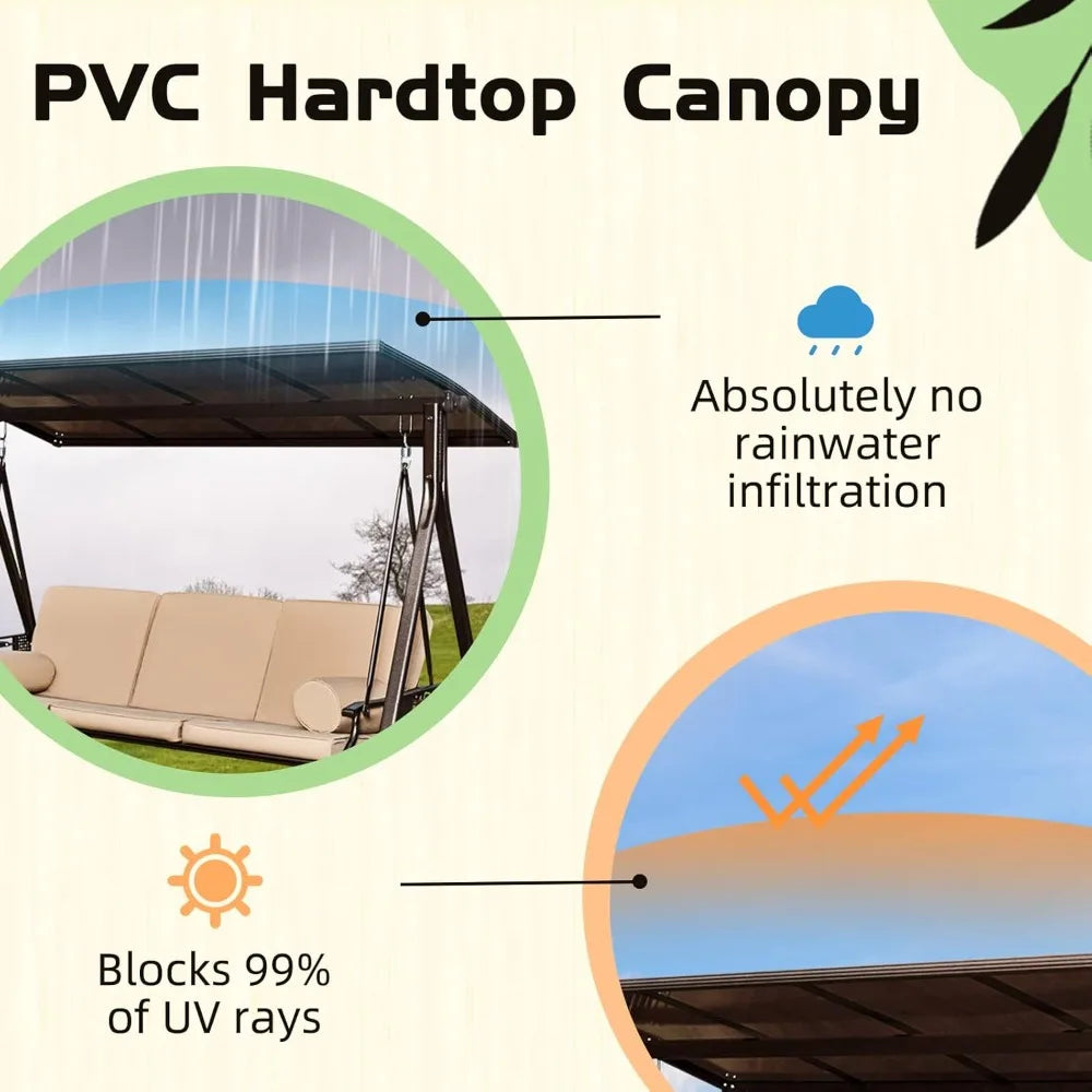 Outdoor Porch Swing With Hardtop 3 Seat Patio Swing