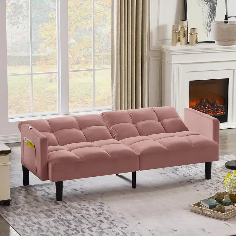 CN Sichuan Convertible Tufted Sofa Bed Velvet Folding Couch