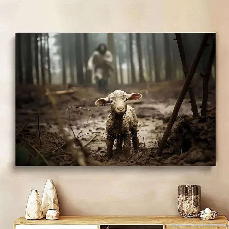 Wooden Frame Christ Will Save The Lamb Canvas Mural for Home Decoration