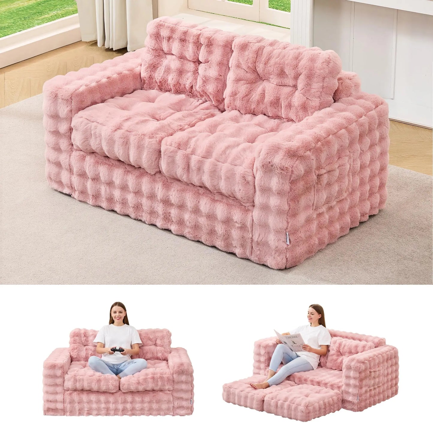 Fluffy Tufted Convertible Cloud Sofa For Living Room