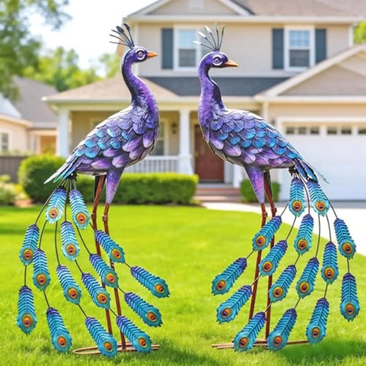 Peacock Garden Statue Metal Yard Art Sculpture Outdoors