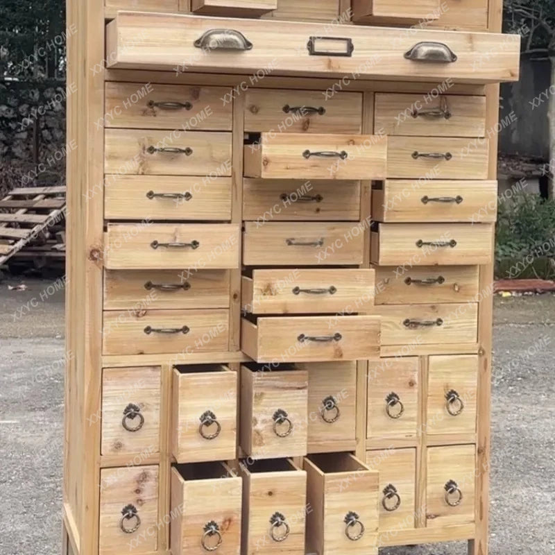 Rustic Solid Wood Jewelry Cabinet With Multi Grid Storage