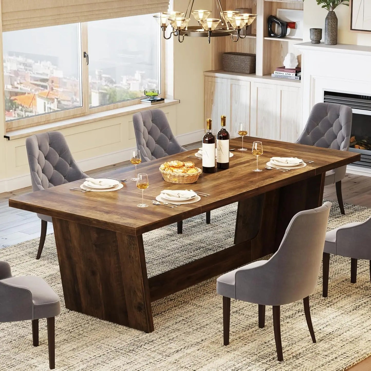 Little Tree Farmhouse Rectangular Dining Table With Pedestal