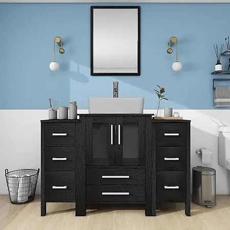 48 Inch Black Bathroom Vanity with Sink Combo and Storage Cabinets