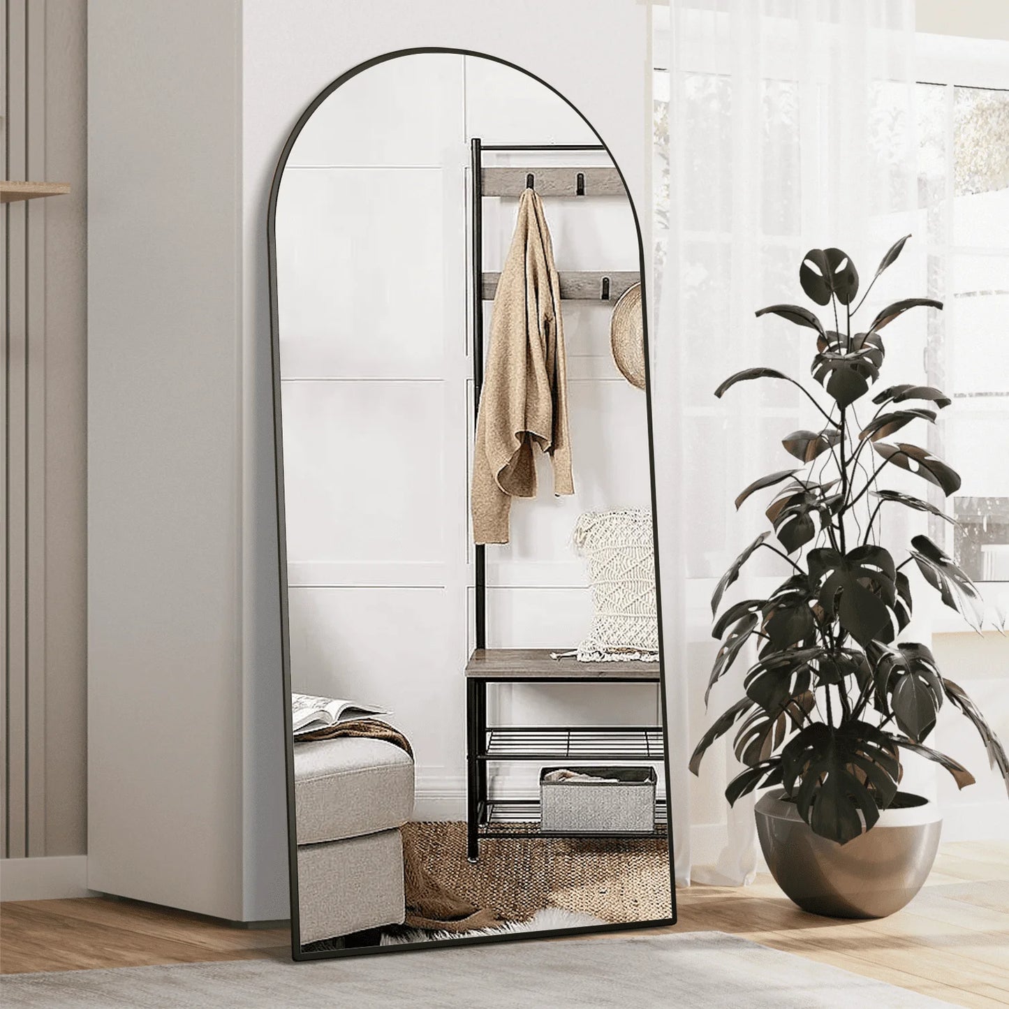 Arched Full Length Black Floor Mirror 65x24 Inch Stylish Body Mirror