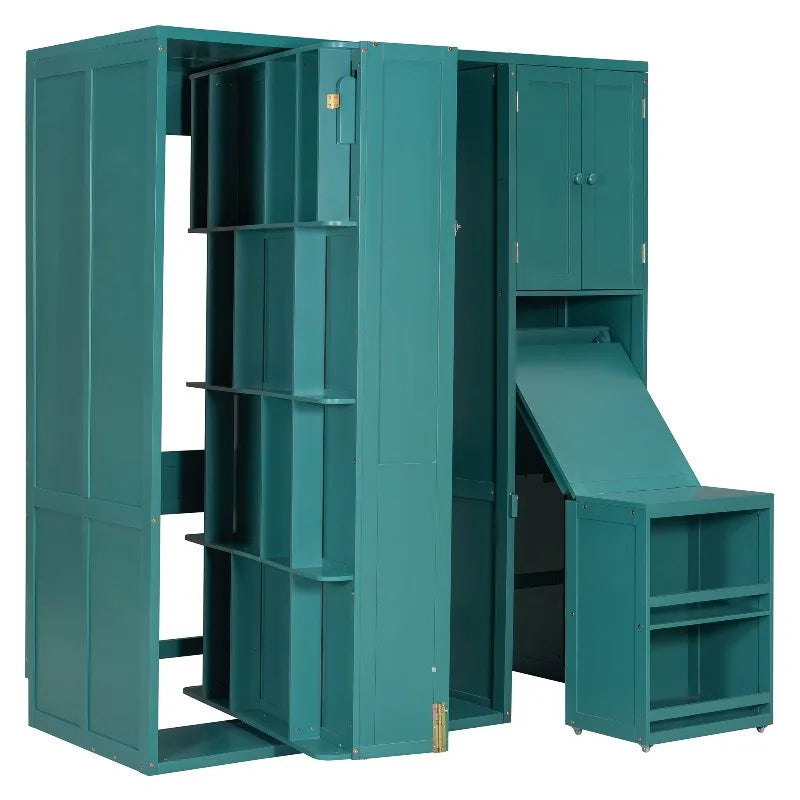 Rotating Wall Murphy Bed With Bookshelf And Extendable Desk
