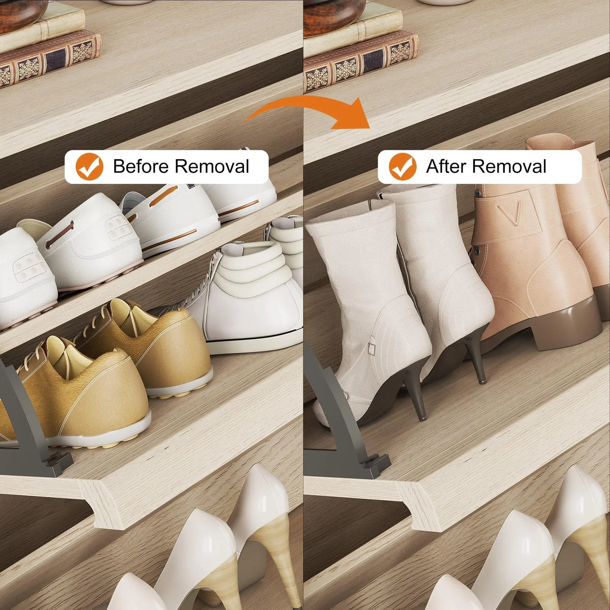 HiMISS Three Flip Drawer Shoe Cabinet With Adjustable Shelves