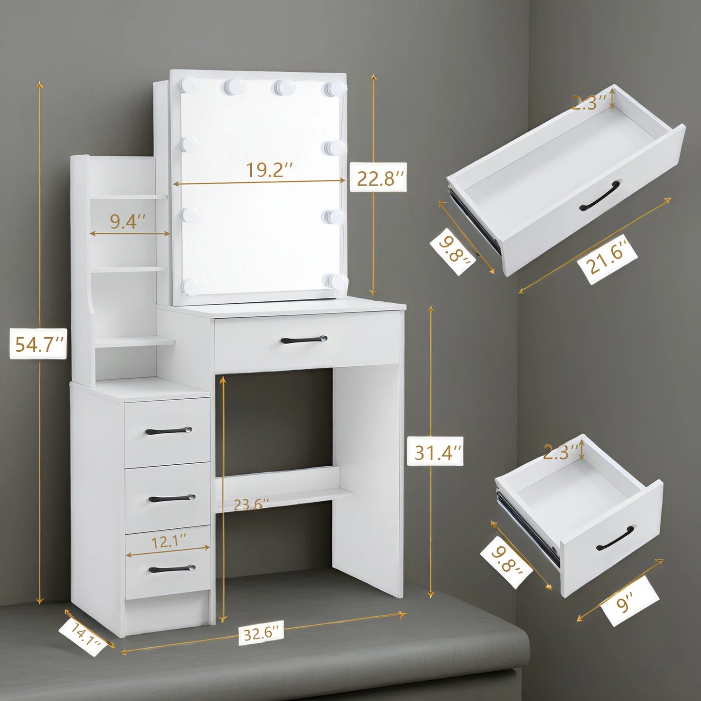 Vanity Dressing Table Set With LED Mirror And Stool