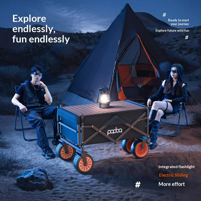 Electric Folding Trolley Cart Wagon Four Wheel Outdoor Utility