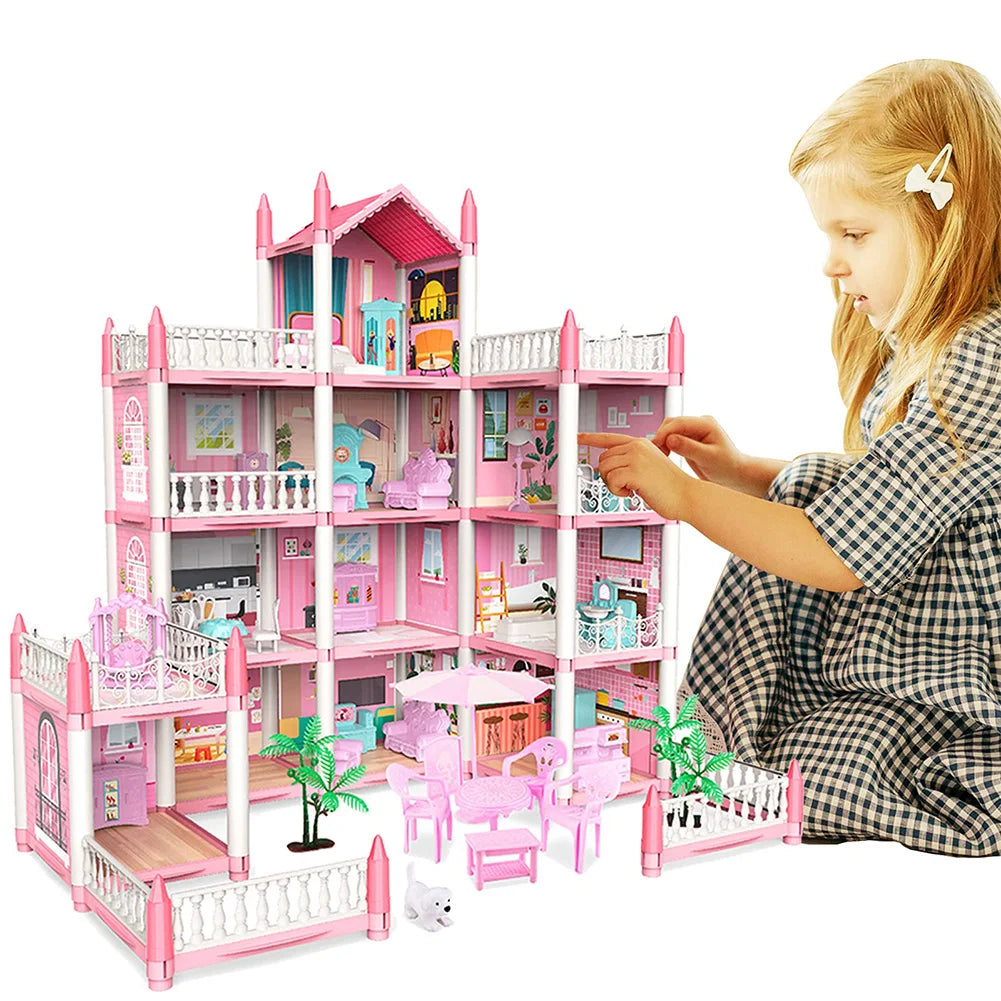Pretend-Play Dollhouse Kit With Four Dolls And Accessories
