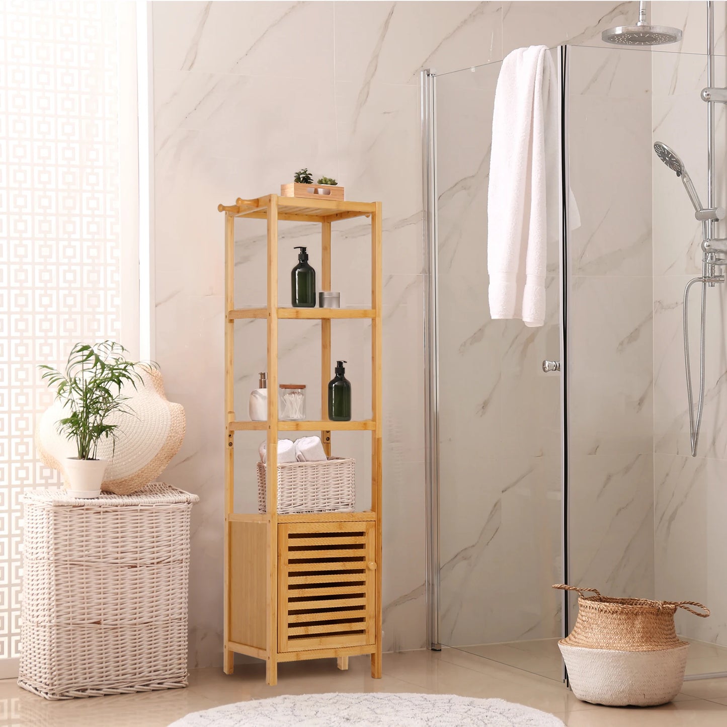 Bamboo Freestanding Bathroom Cabinet Storage Corner Rack