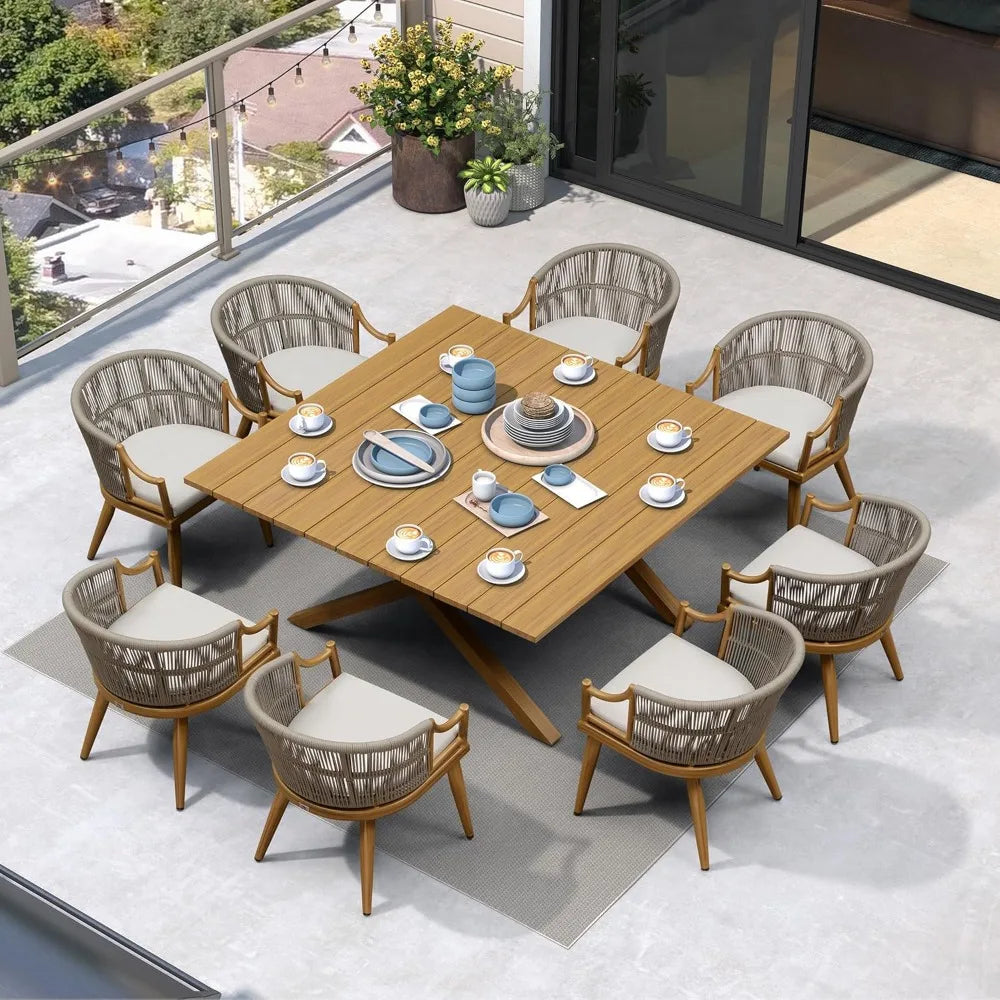 DAFIFY Outdoor Wicker Dining Set With Aluminum Table