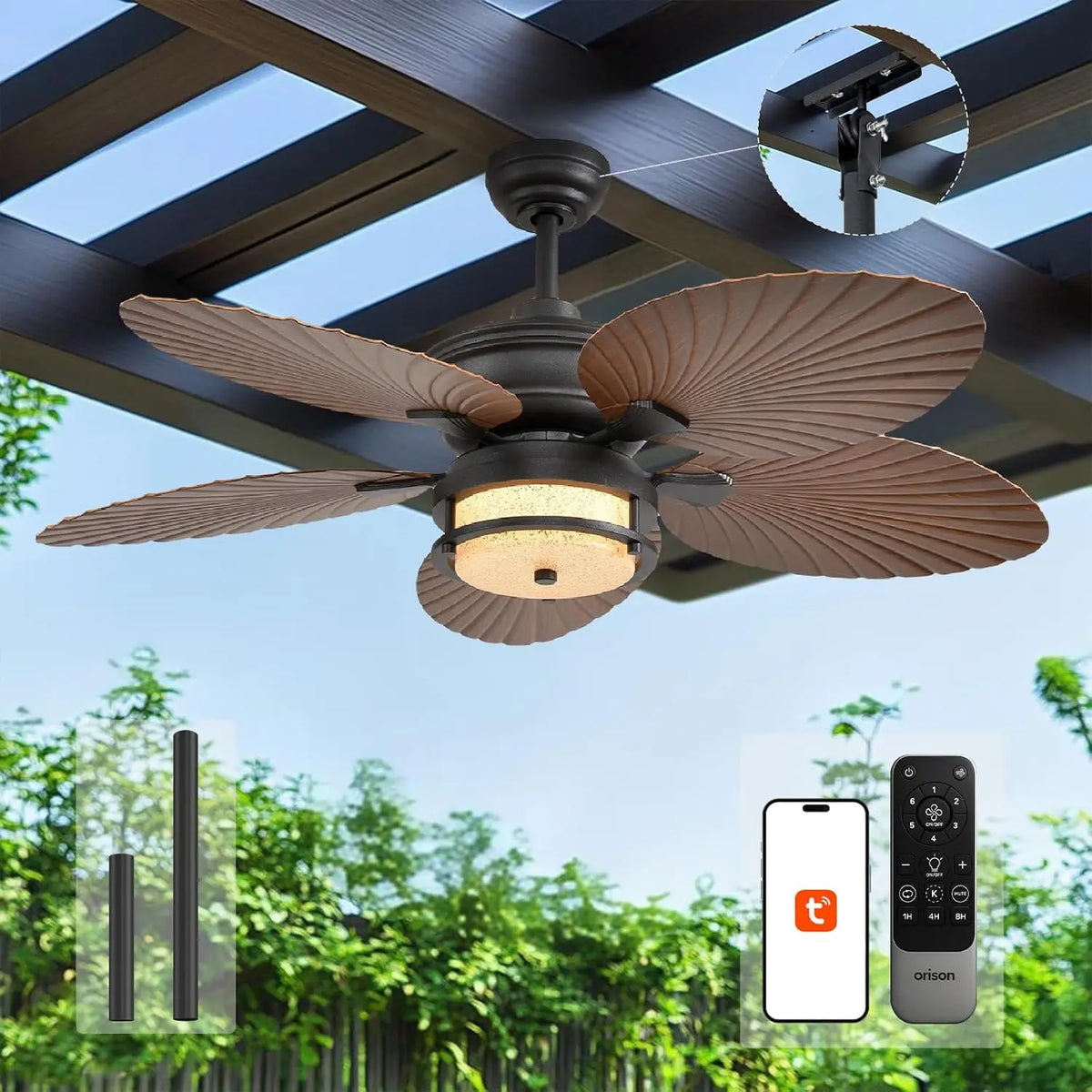 Orison Outdoor Ceiling Fan With Dimmable LED Lighting