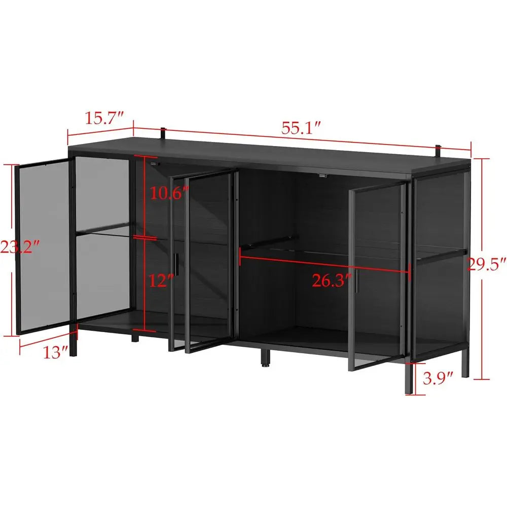 Storage Cabinet With LED Lights And Glass Shelves Display