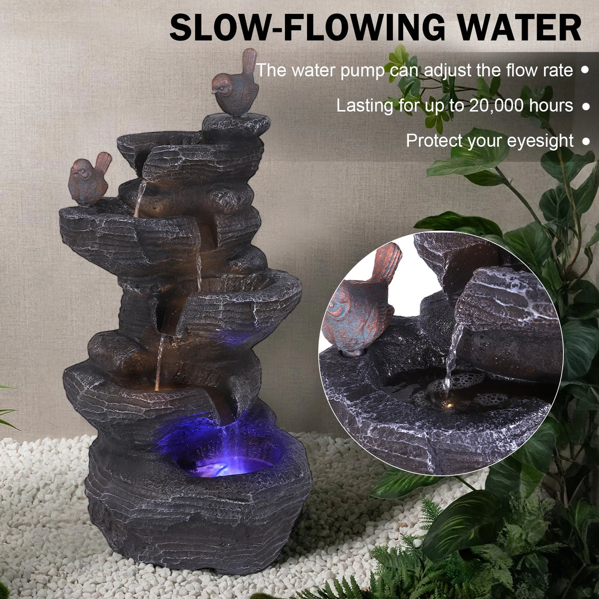 APWIKOGER Rock Waterfall Fountain With LED Lights Garden Decor