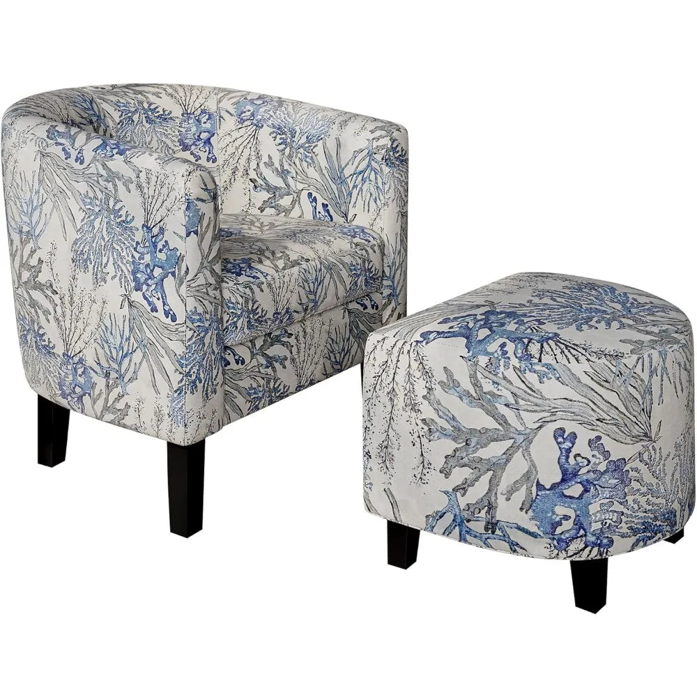 Ticify Upholstered Barrel Accent Chair With Ottoman Set