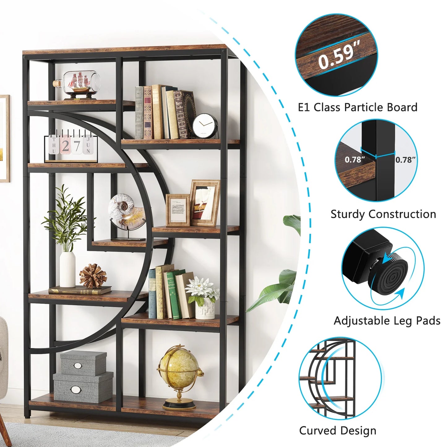 Tribesigns Industrial 5 Tier Etagere Bookcase Freestanding