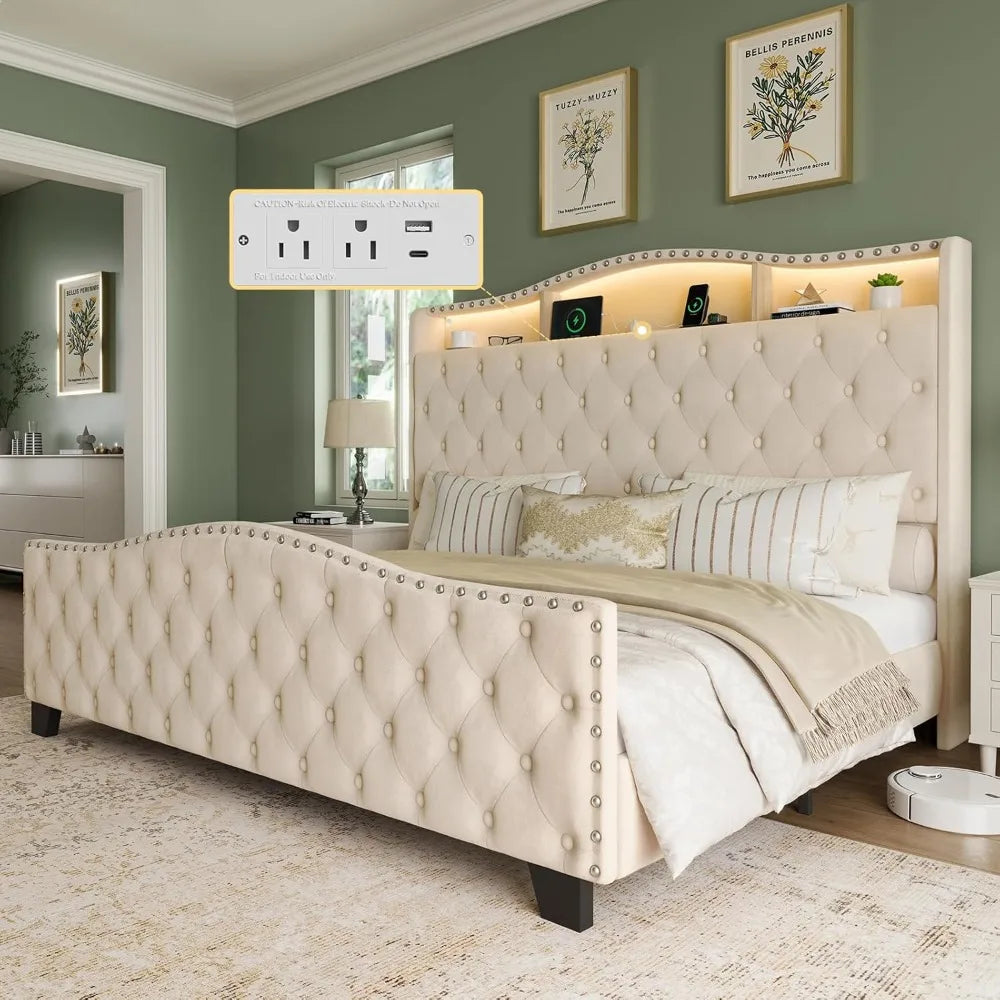 TIFICY Belffin Bed Frame And Headboard With Storage