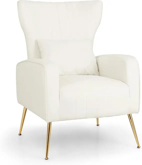 Velvet Accent Chair with Lumbar Pillow Mid Century Modern Wingback Design