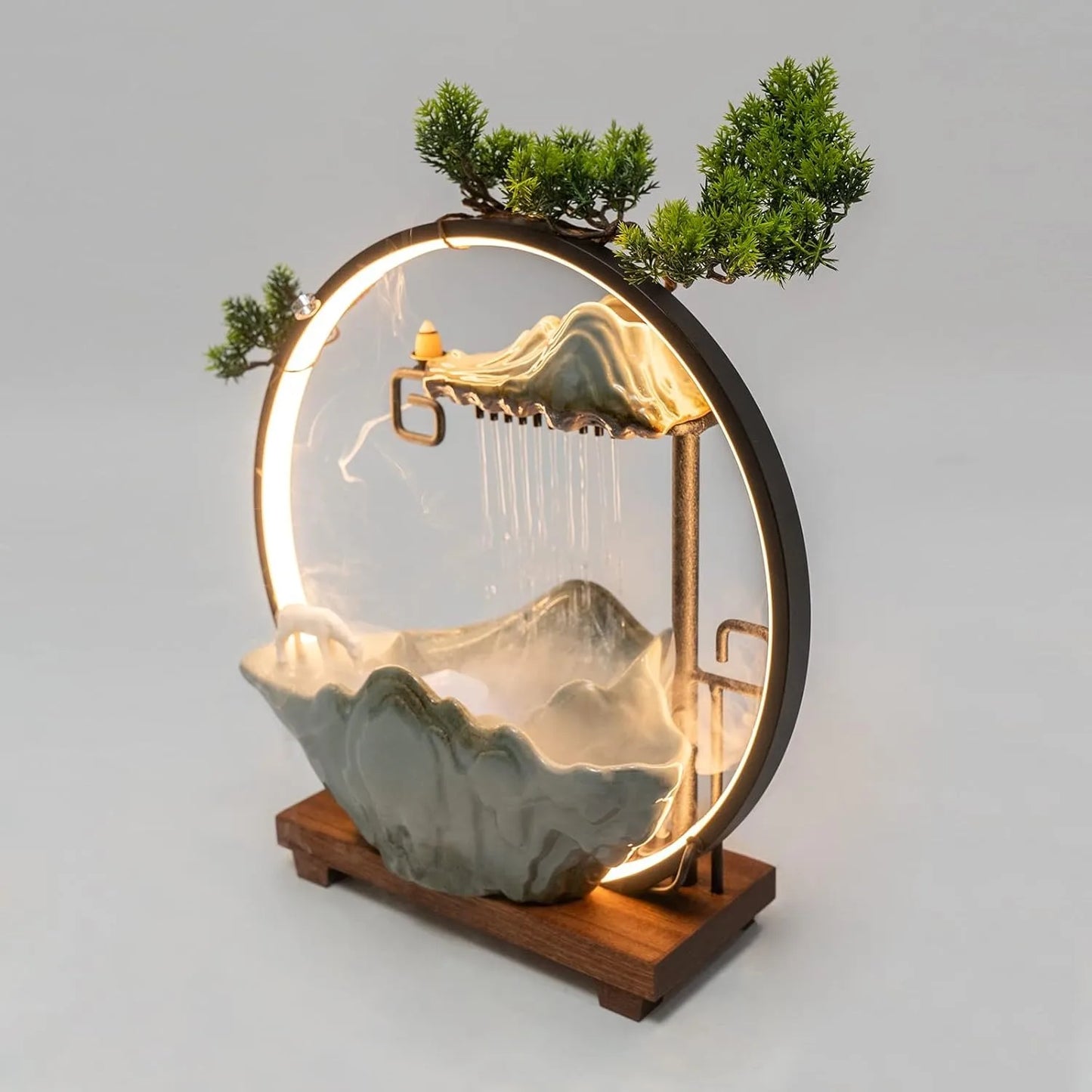 Bymaocar Tabletop Water Fountain With LED Light And Mist
