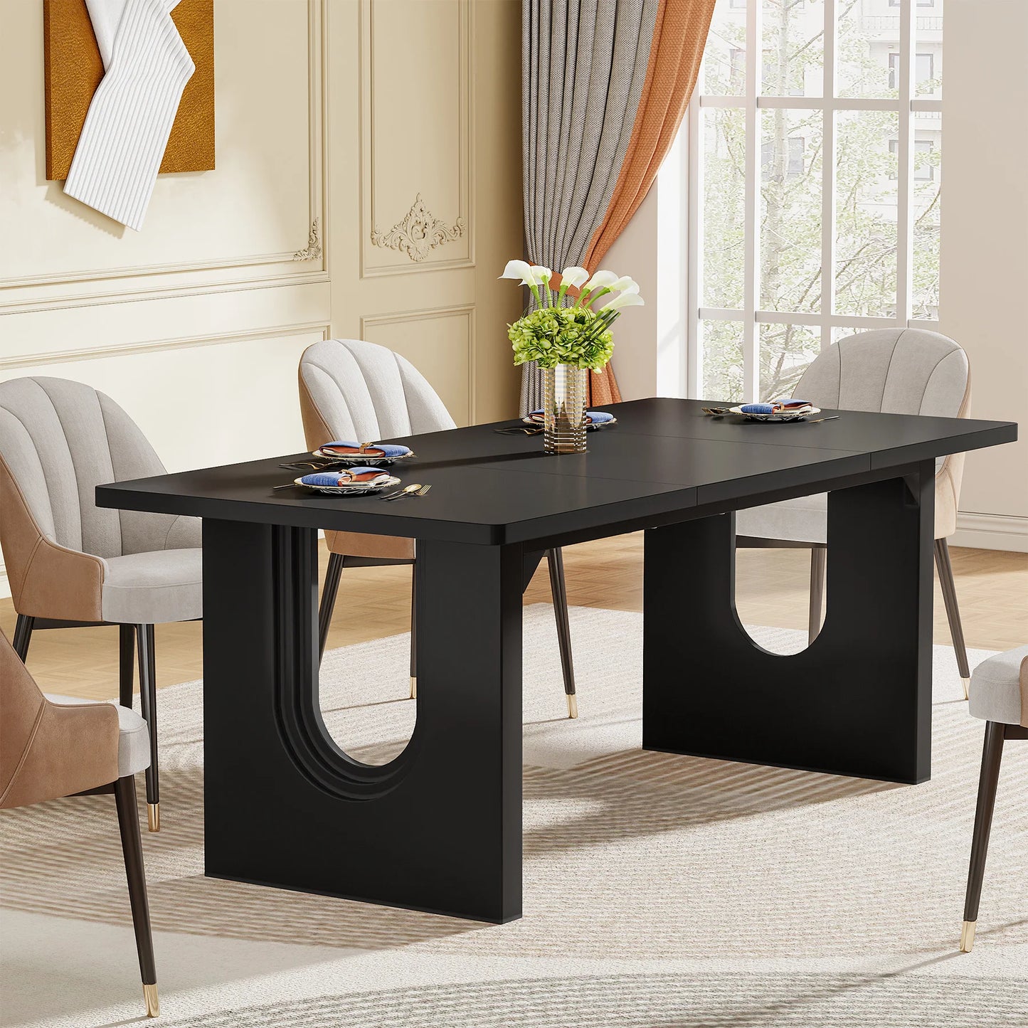 Tribesigns Modern Dining Table for 6 to 8 People with Wood Pedestal Base