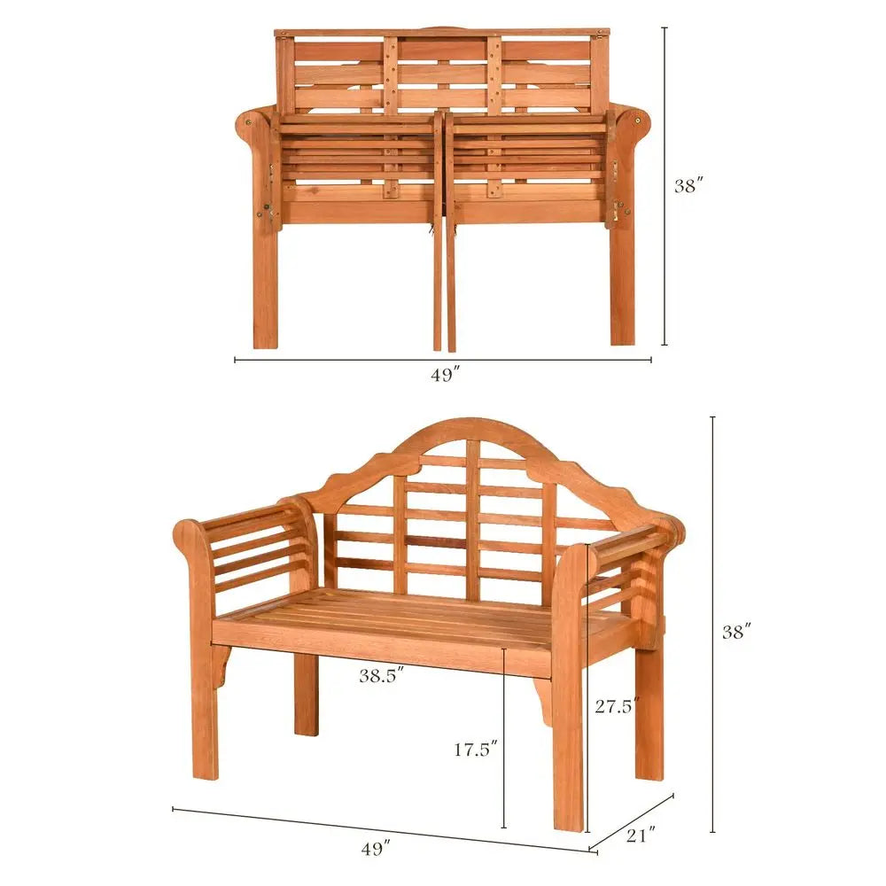 Folding Wooden Bench Outdoor Garden Patio High Backrest Crownlike