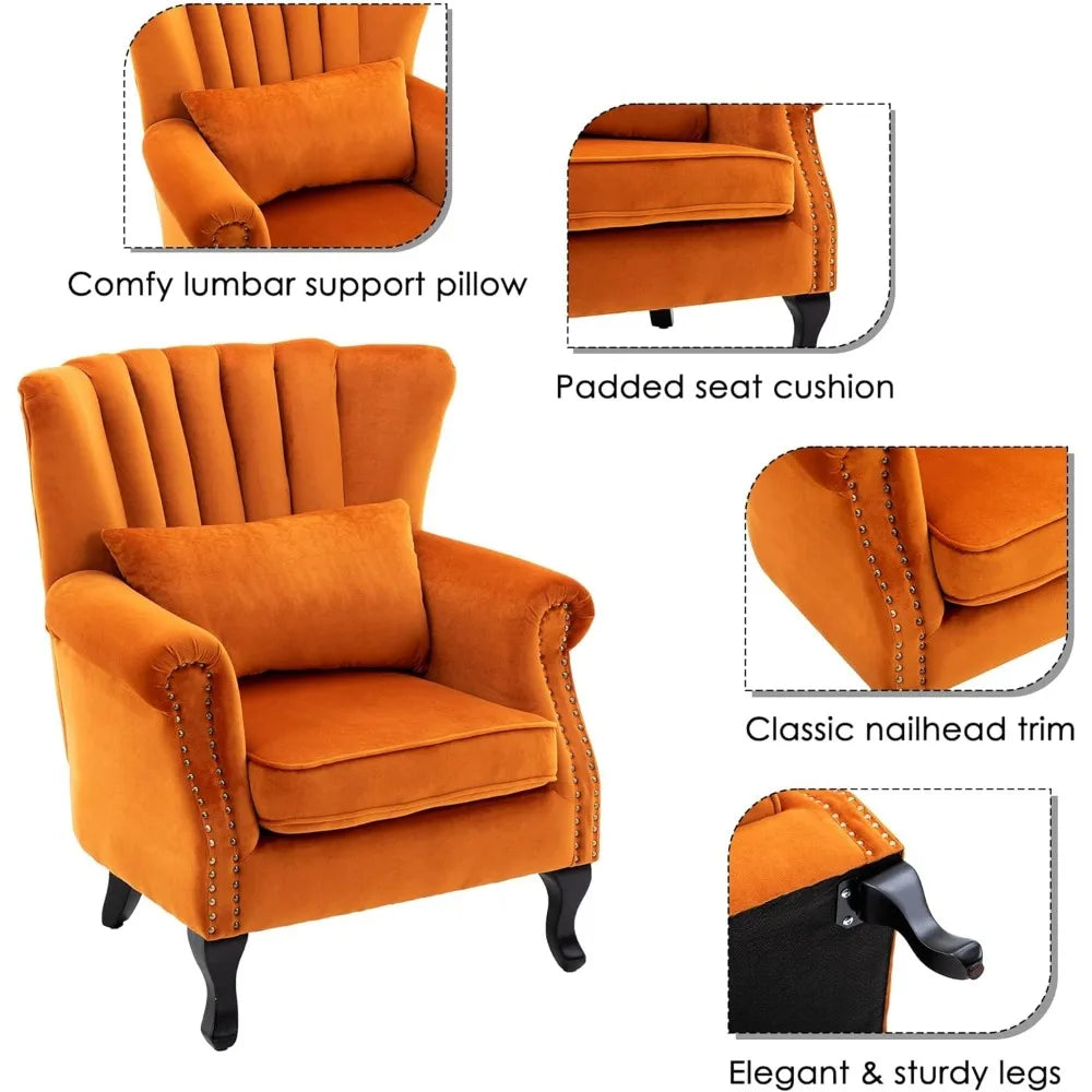 Mid Century Modern Velvet Accent Chair With Channel Back Cushion