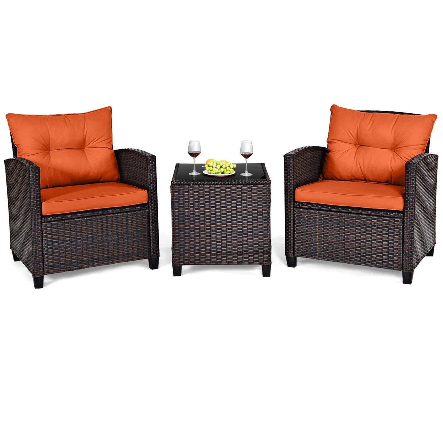 HOMASIS Patio Rattan 3Piece Cushioned Conversation Set